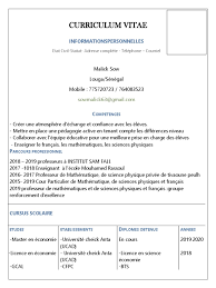  définitions de curriculum vitae. Malick Sow Cv Enseignant
