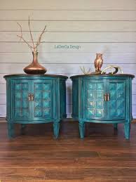 Sold Teal End Tables Side Tables Mid Century Painted Patina Wood With Storage And Door Patina Wood Dark Wood Furniture Painted End Tables
