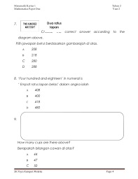 Ujian Matematik Tahun2 Kertas1 Math Exam Melaka