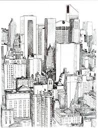 Black And White Cityscape Cartoon Midtown Manhattan In 2020 City Drawing Cityscape Drawing Skyline Drawing