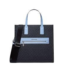 Kenly Large Signature Logo Tape Tote Bag Michael Kors Light Blue Navy Blue Walmart Com