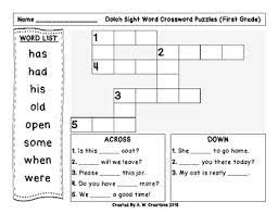 All of them are fully interactive, and come with answers. First 1st Grade Dolch Sight Words Crossword Puzzle By A W Creations