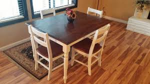 Rustic Farmhouse Table Brown Stained Top White Painted Legs 6 White Chairs Brown Stained Seats Rustic Farmhouse Table Farmhouse Table Rustic Farmhouse