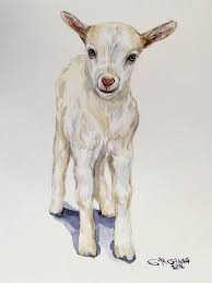 Cute Baby Goat Portrait Goatling Farm Animal Art Original Watercolor Painting Impressionism Watercolorartid Goat Art Farm Animal Paintings Animal Drawings