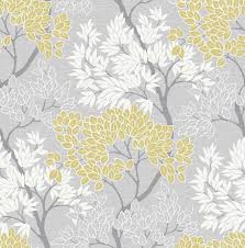 Fresco Lykke Tree Grey Ochre Wallpaper In 2020 Yellow Wallpaper Tree Wallpaper Design Wallpaper