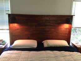 The photos are great but the stories are even better especially for diy king headboard. King Size Headboard Made From The Pallets That The Bed Arrived On Built In Reading Lights King Size Headboard Diy Headboard King King Headboard