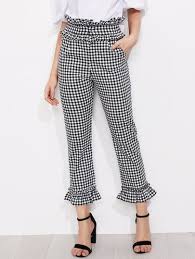 Black And White Gingham Pants Shop Gingham Frill Trim Pants Online Shein Offers Gingham Frill Trim Pants More To Fit Your Fashionable Needs In 2020 Pants For Women Straight Trousers Gingham Pants