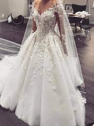Onlybridals A Line Wedding Dresses Sheer Jewel Neck Long Sleeves Lace Appliques 3d Flowers Beaded Plus Size White Lace Wedding Dress Sheer Wedding Dress Ball Gowns Wedding