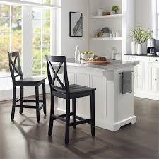 White kitchen island with chairs. Crosley Julia Stainless Steel Top Kitchen Island With X Back Stools In White Kf30064wh Bk