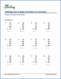 Section 4 has regrouping of both ones into a ten and also tens into a hundred. Grade 2 Math Worksheet Adding Four 2 Digit Numbers In Columns K5 Learning