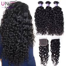 Unice Hair Indian Water Wave 100 Virgin Human Hair 3 Bundles With 4x4 Lace Closure Kysiss Series