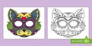 Happiness and joy while remembering our dearest who passed away. Day Of The Dead Sugar Skull Cat Coloring Mask