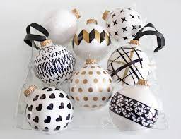 Diy Handpainted Holiday Ball Ornaments Black White And Gold Christmas Gold Christmas Tree Diy Christmas Ornaments Easy