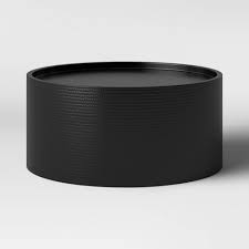 Mindi and mdf wood, its veneer finish complements any living room décor. Manila Round Hammered Drum Coffee Table Black Project 62 Target