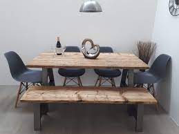This beautiful wooden dining set constitutes a perfect proposition for all. The Howden Reclaimed Wood Dining Table With Optional Bench Features Industrial Style A Frame Legs To Give A Modern Contrast To The Rustic Wood Top Fitted Your Way