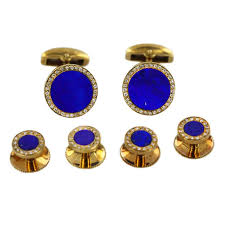 Asprey Diamond And Lapis Lazuli Cufflink And Stud Set 1stdibs Com Stud Set Indian Jewellery Design Earrings Vintage Cufflinks