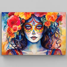 Sugar Skull Decor, Mexican Folk Art, Mexico City, Spanish Decor Art Print,  La Catrina, Welcome Friends, Vertical Welcome Sign