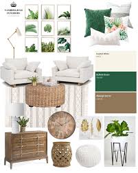 One particularly ornery thing about smaller living rooms is where to add extra seating without blocking the television. Create The Look Relaxing Tropical Seating Area Tropical Living Room Tropical Home Decor Interior Design Mood Board
