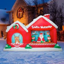 Check spelling or type a new query. The Holiday Aisle 8 Ft Inflatable Christmas Santa Workshop Outdoor Decoration Christmas Inflatables Decorations With Led Lights Fan And Stakes Reviews Wayfair