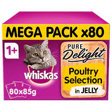 Our Products Whiskas Pure Delight Poultry Collection In Jelly Adult 1 Wet Cat Food Pouches 80 X 85g