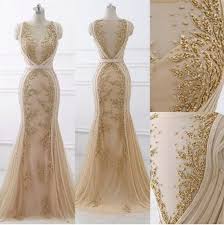 Exquisite Beaded Wedding Dress For A Deco Wedding Gold Wedding Dress Cici In 2020 Gold Wedding Dress Wedding Dresses Beaded Evening Party Gowns