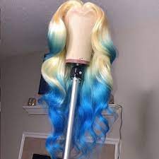 Ombre Blue Remy Human Hair Lace Front Wig Pre Plucked Hairline With Baby Hair Glueless Wigs Color Ombre Hair Blonde Front Lace Wigs Human Hair Wig Hairstyles