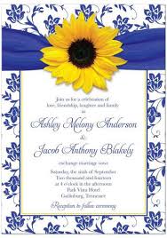 Wedding Invitation Sunflower Damask Royal Blue Yellow Sunflower Wedding Invitations Daisy Wedding Invitations Wedding Invitation Ribbon