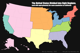 The United States Divided Into Eight Regions With Approximately The Same Population As California The Unit United States Region