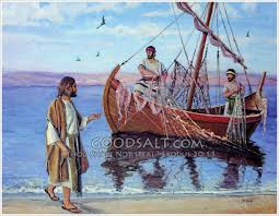 Jesus Is Walking Along The Shore Of The Sea Of Galilee And Is Calling Out To Two Fishermen Who Are In A Boat Close To Shore A Fishing Boats Boat Painting