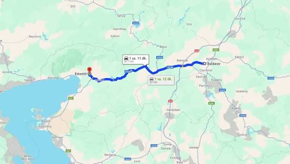 Balıkesir Ile Balıkesir Edremit Arası Kaç Kilometre