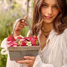 Mary Frances Berry Beautiful Top Handle Bag Mary Frances Strawberry Beaded  Handbag