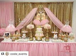 Princess Twin Theme Baby Shower Dessert Table Decor Baby Shower Table Decorations Ballerina Baby Showers Baby Shower Cake Table