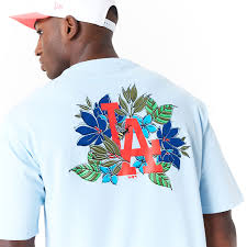 LA Dodgers MLB Floral Graphic Pastel Blue Oversized T-Shirt