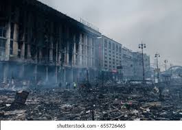 Burned Building Maidan Kyiv Ukraine ...