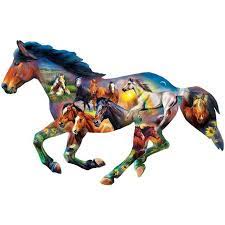 A great jigsaw puzzle for anyone looking for oversized larger puzzle pieces. Masterpieces Inc Wild Horse Shape 1000 Piece Jigsaw Puzzle In 2021 Shaped Jigsaw Puzzles 1000 Piece Jigsaw Puzzles Masterpiece