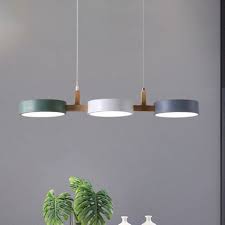Metal Cylinder Multi Light Pendant Nordic 3 Head White Grey Green Ceiling Lamp With Wooden Arm 110v 120 In 2021 Green Pendant Light Multi Light Pendant Green Ceiling