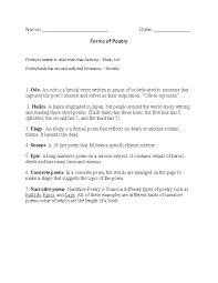 Englishlinx Com Poetry Worksheets Poetry Worksheets Forms Of Poetry Poetry Comprehension