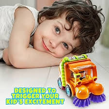 WolVol (Set of 3) Push and Go Friction Powered Car Toys, Street sweeper  truck, Cement mixer truck, Harvester toy truck