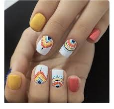 International nail artist and beauty industry expert tracylee percival (@luxebytracylee) created these coral nails inspired by pantone s color of the year, coral. Nice Yellow And Coral Nails With Boho Print