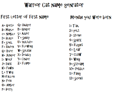 These names are usually applied to cats that have not been for 6 months. Warrior Cat Name Generator By Askbenjeffandme On Deviantart