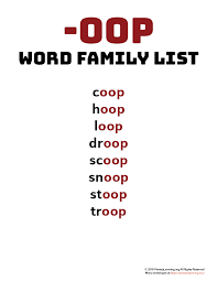 Oop Word Family List Primarylearning Org Word Families Word Family List Teaching Phonics