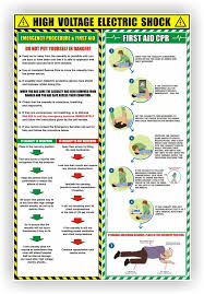 Prosol's high voltage electric shock safety poster is printed on a durable polymer panel. Electric Shock First Aid And Cpr Advice Polymer Poster Prosol Electric Shock First Aid Electric Shock Electricity