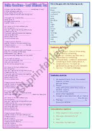 Lost without you by delta goodrem. Song Lost Without You Delta Goodrem Esl Worksheet By Serene