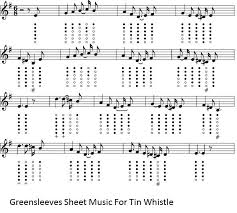 Greensleeves Tin Whistle Sheet Music With Finger Charts