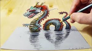For the rest of the body, color it with different shades of blue and the color of your dragon can determine what environment it lives in or what powers it has. Drawing Chinese Dragon Illusion Coloring 3d Water Dragon By Vamos Drawings Chinese Dragon Water Dragon