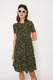 Warehouse Green Leopard Tiered T Shirt Dress Shirt Dress Dresses Tiered Dress