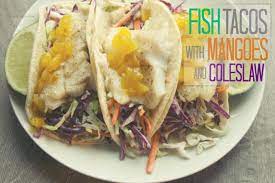 These fish tacos are made with pickerel, mango chutney and coleslaw. Fish Tacos Fish Tacos Pickerel Recipes Delicious Salads
