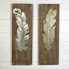 Wood And Metal Feather Wall Sculpture Set Of 2 Tin Wall Art Tin Wall Decor Feather Wall Art