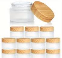 10pcs Frosted Glass Cosmetic Jars with Wooden Lids - 1.01oz/1.69oz  Refillable Containers for Creams, Lotions, Lip Balm & Eyeshadow - * Glass  with ...