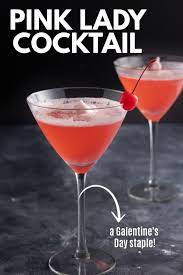 This Pink Lady Cocktail Has A Fun Frothy Texture And A Sweet And Tart Taste Gin Applejack Grenadi Pink Lady Cocktail Tart Taste Valentines Recipes Desserts